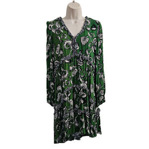 BY ANTHROPOLGIE Tiered V-Neck Mini Dress Green Size S